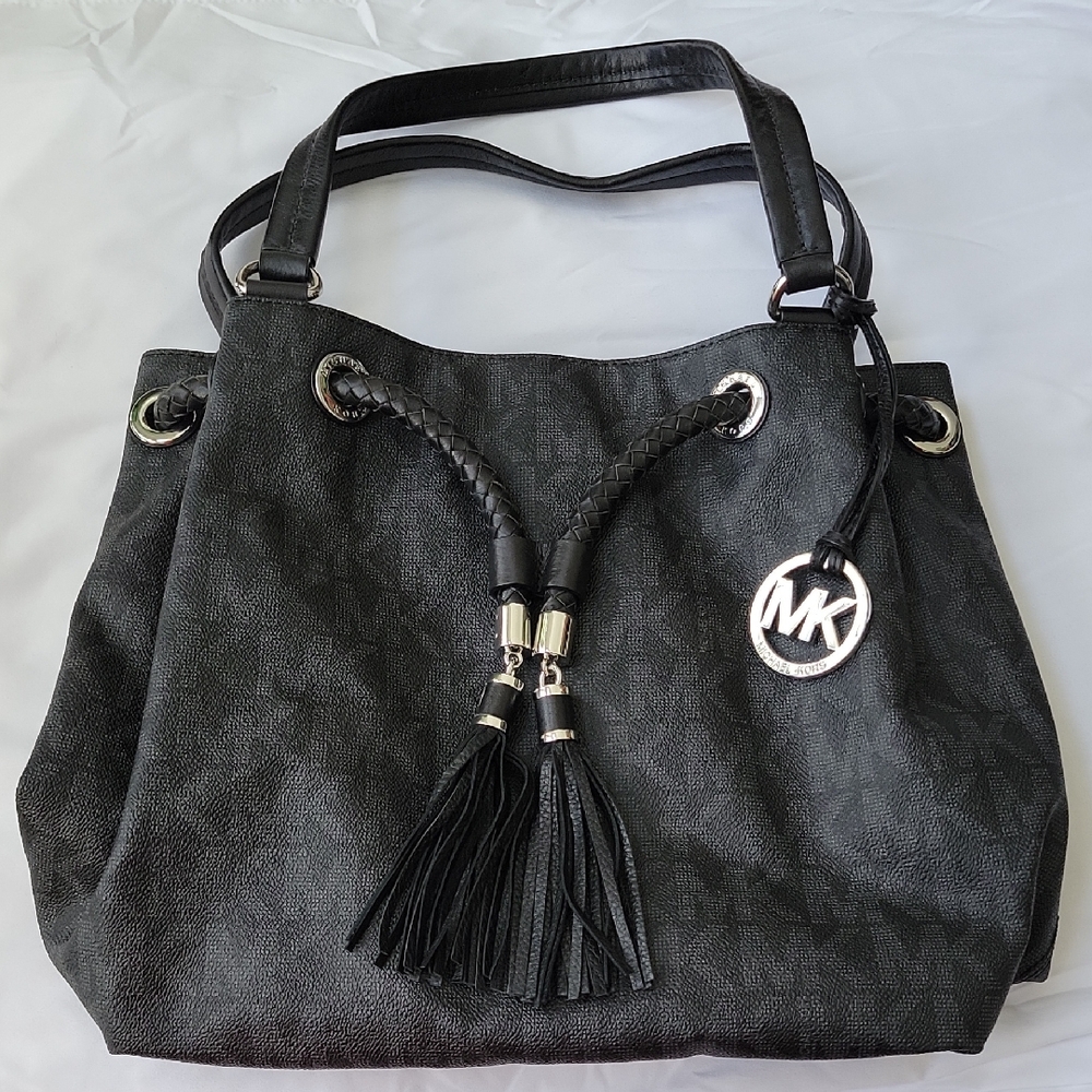 Michael Kors Black Logo Shoulder Bag with Tassels